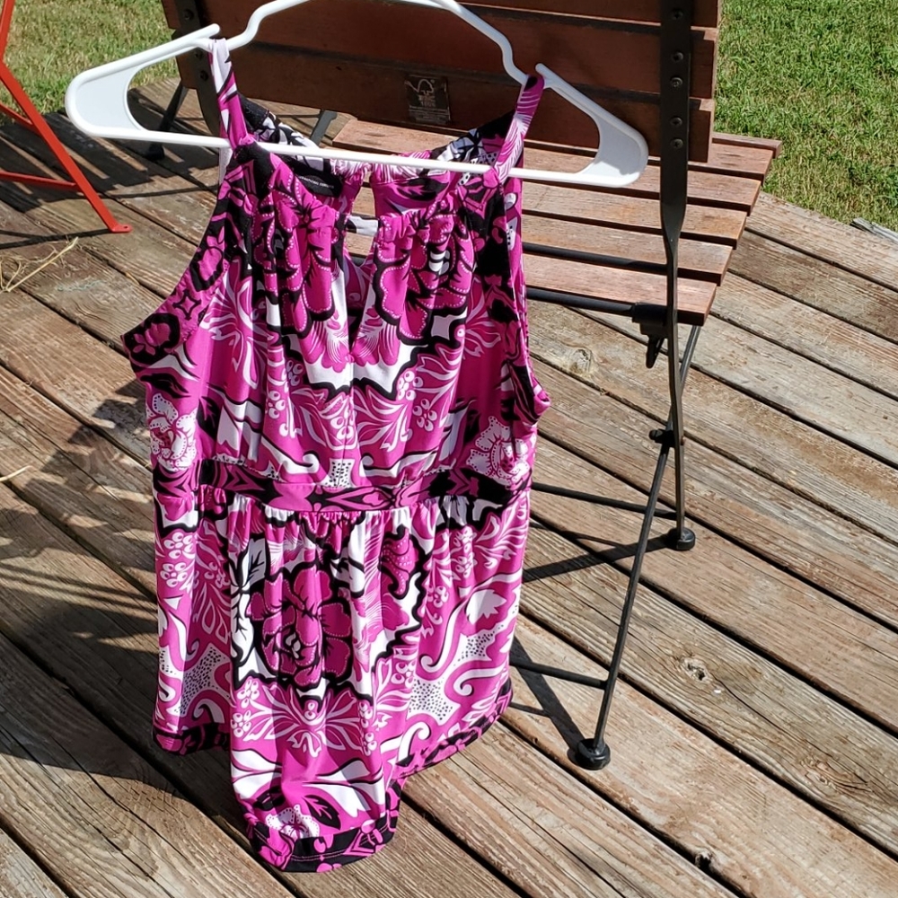 Cute Tropical Keyhole Peplum Tank Top - Med